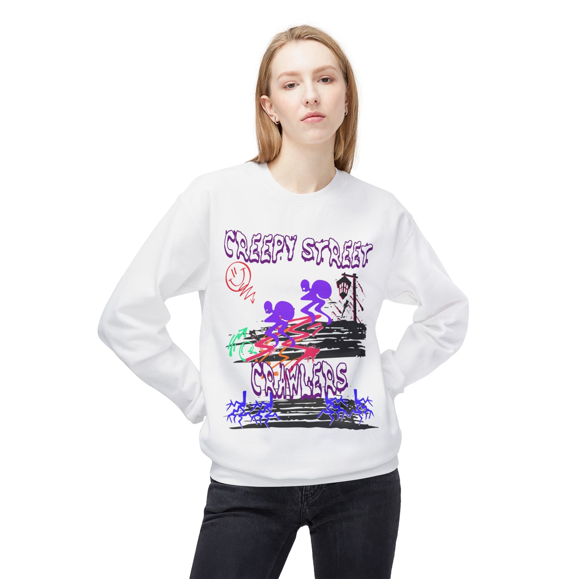 Creepy Street Crawlers Sweatshirt | Cozy Unisex Fleece Crewneck | Ideal for Halloween, Casual Wear, Fall Outings, Gift for Friends