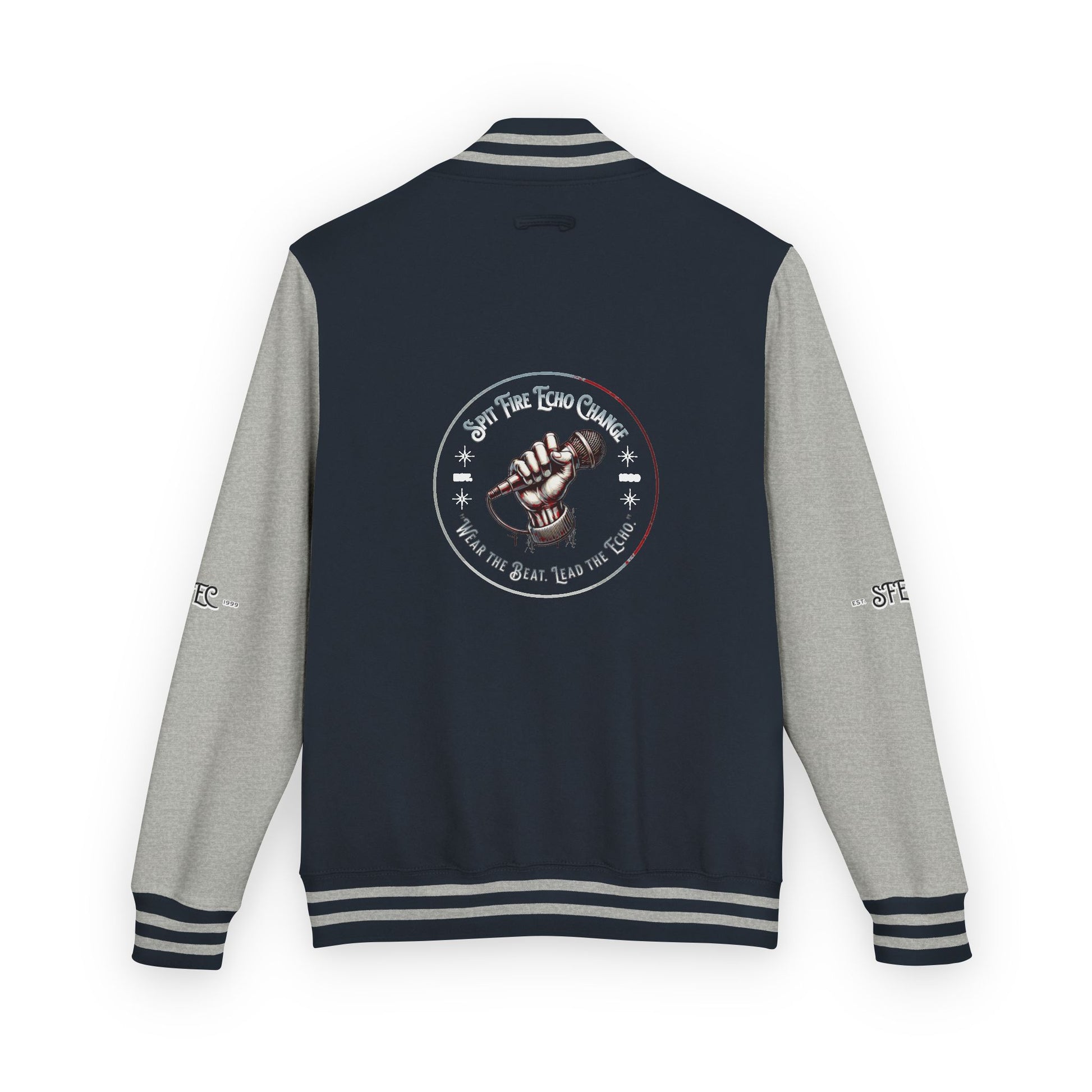 Unisex Varsity Letterman Jacket – Spit Fire Echo Change Embroidered Design