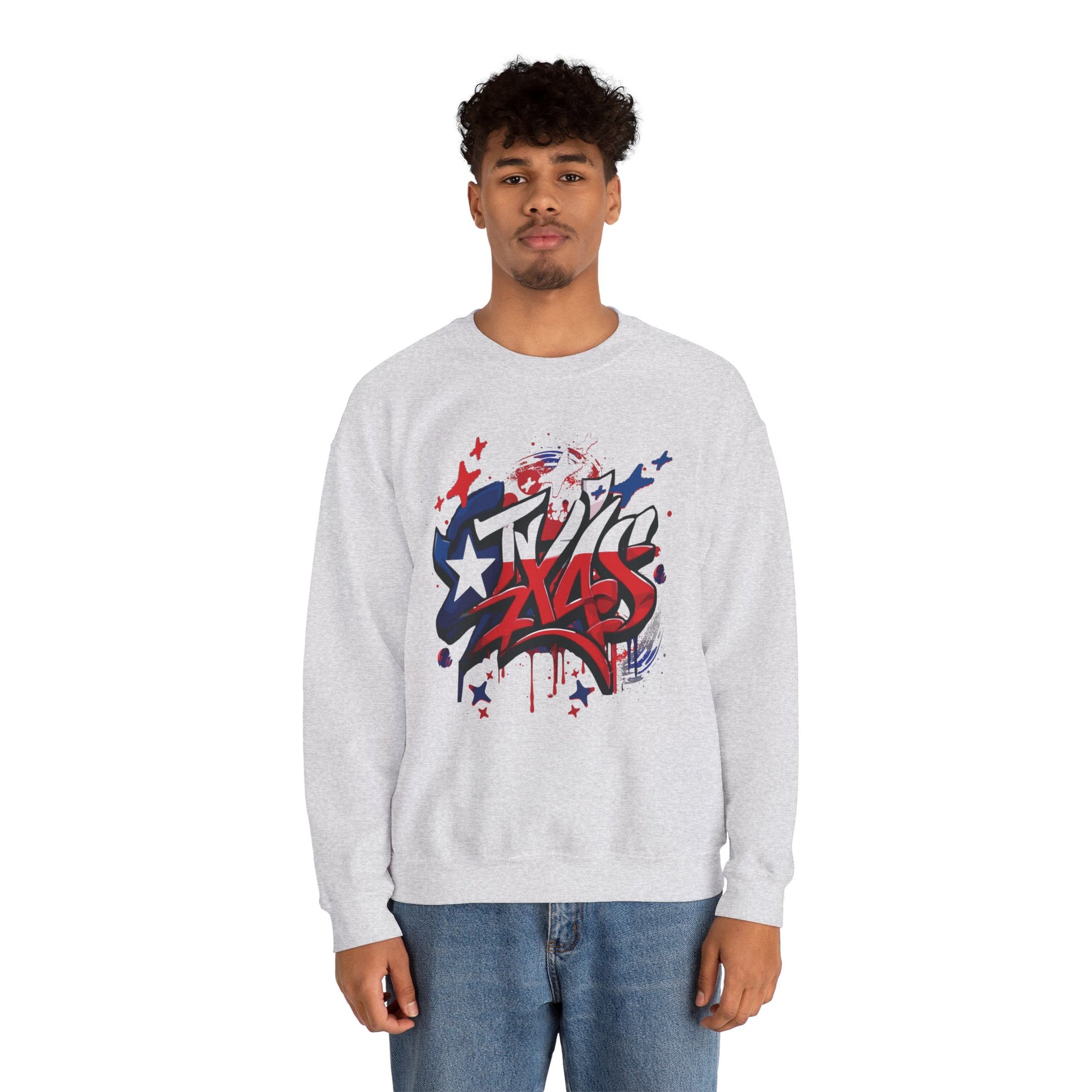 Texas Graffiti Crewneck Sweatshirt, Urban Streetwear, Unisex Fashion, Graphic Sweatshirt, Cozy Layering Piece, Gift for Him/Her