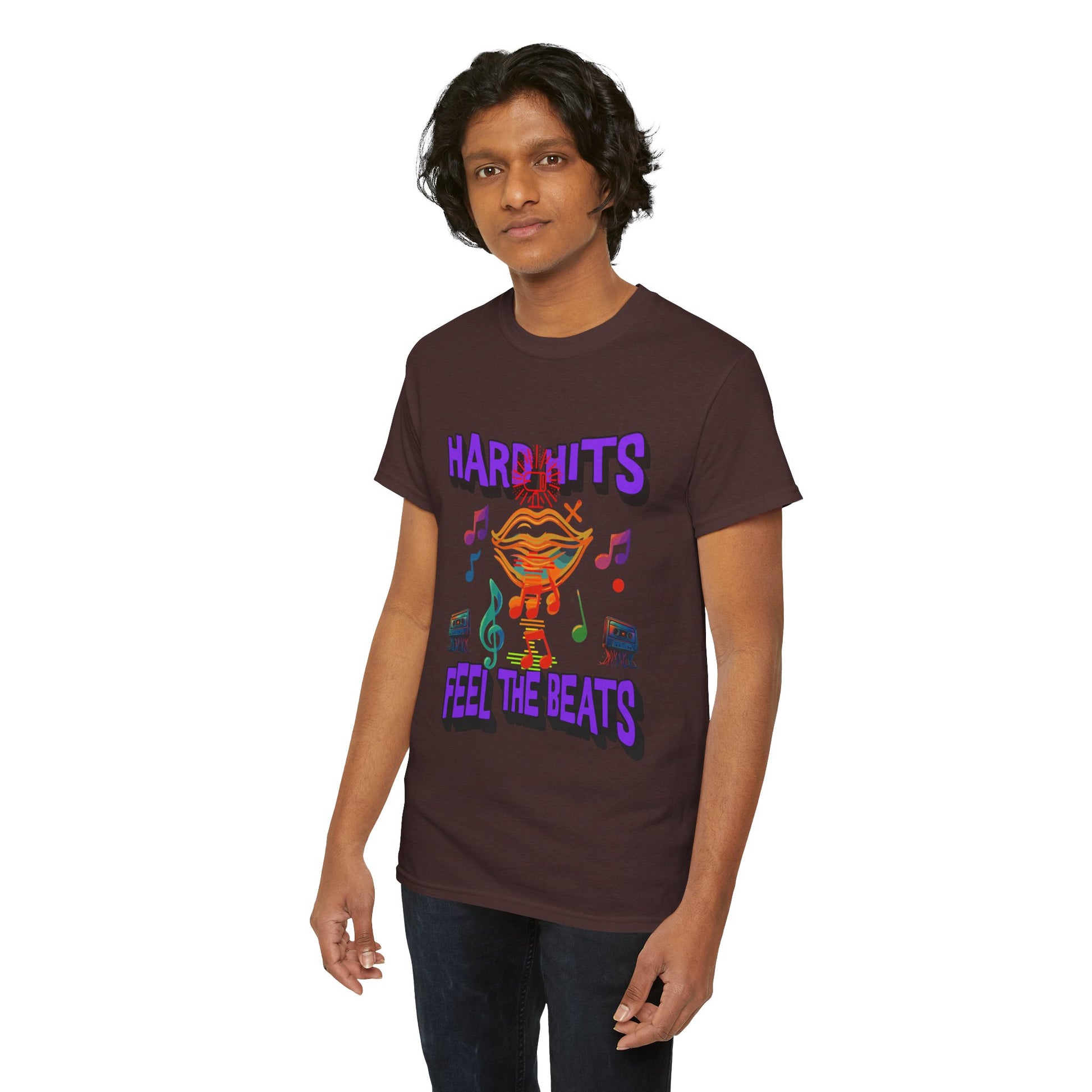 Music Lover Tee - Hard Hits Feel The Beats, Unisex Cotton Shirt, Perfect Gift for Musicians, Concerts, Festivals, Casual Wear