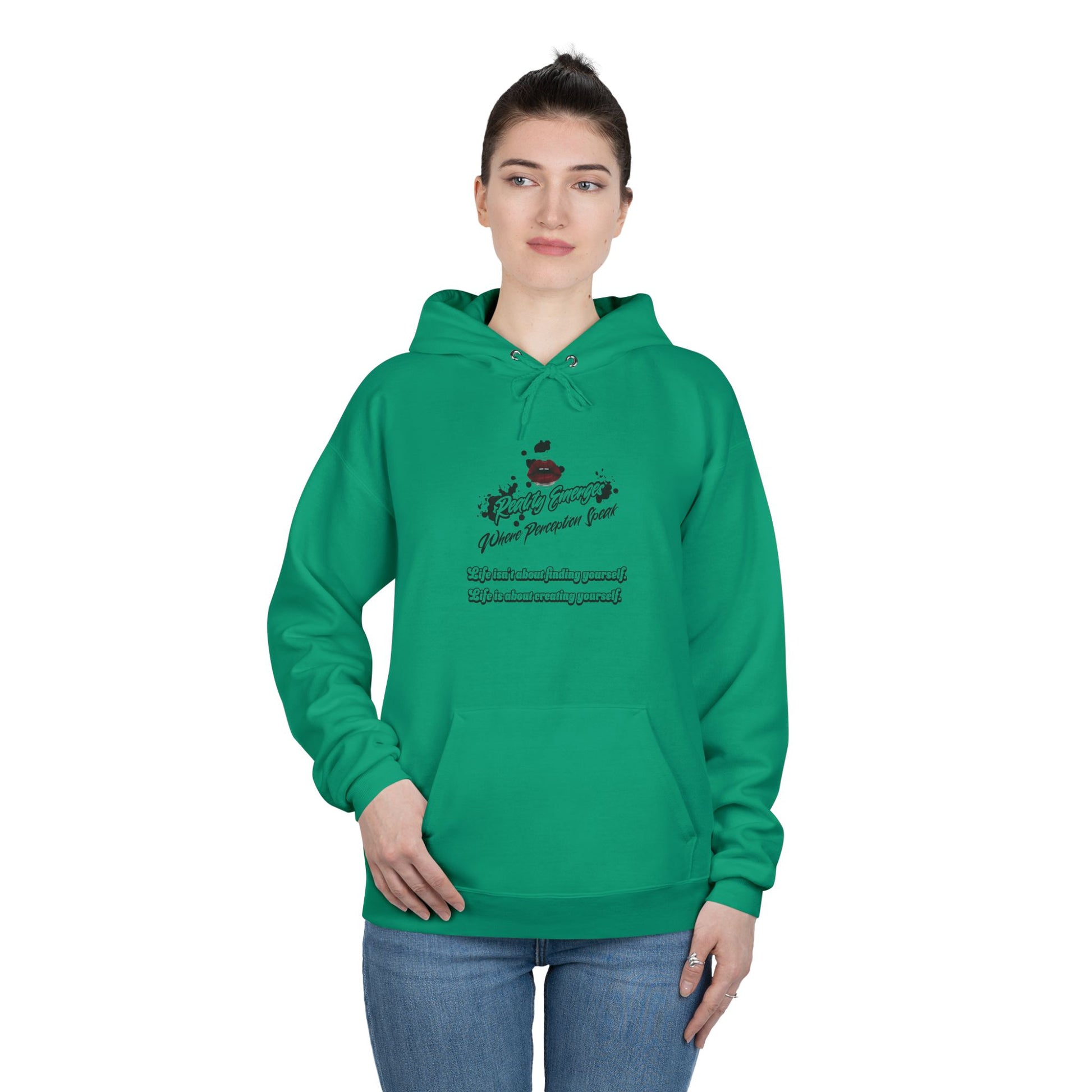 Hoodie Reality Emerges Where Perception Speaks Red Lips and Ink Splatter Design