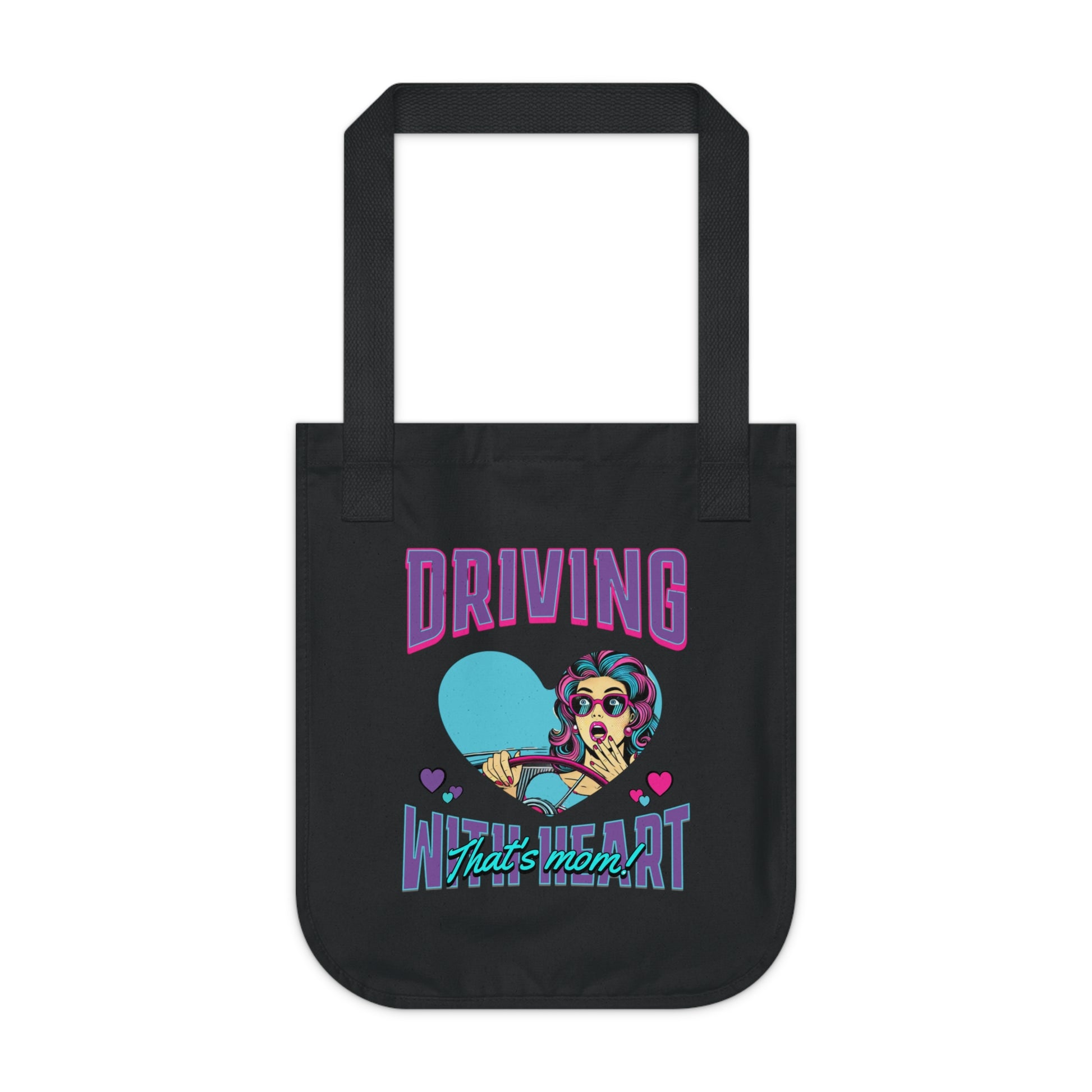 Driving With Heart Organic Canvas Tote Bag, Eco-Friendly Shopper, Gifts for Her, Cute Carryall, Reusable Grocery Bag
