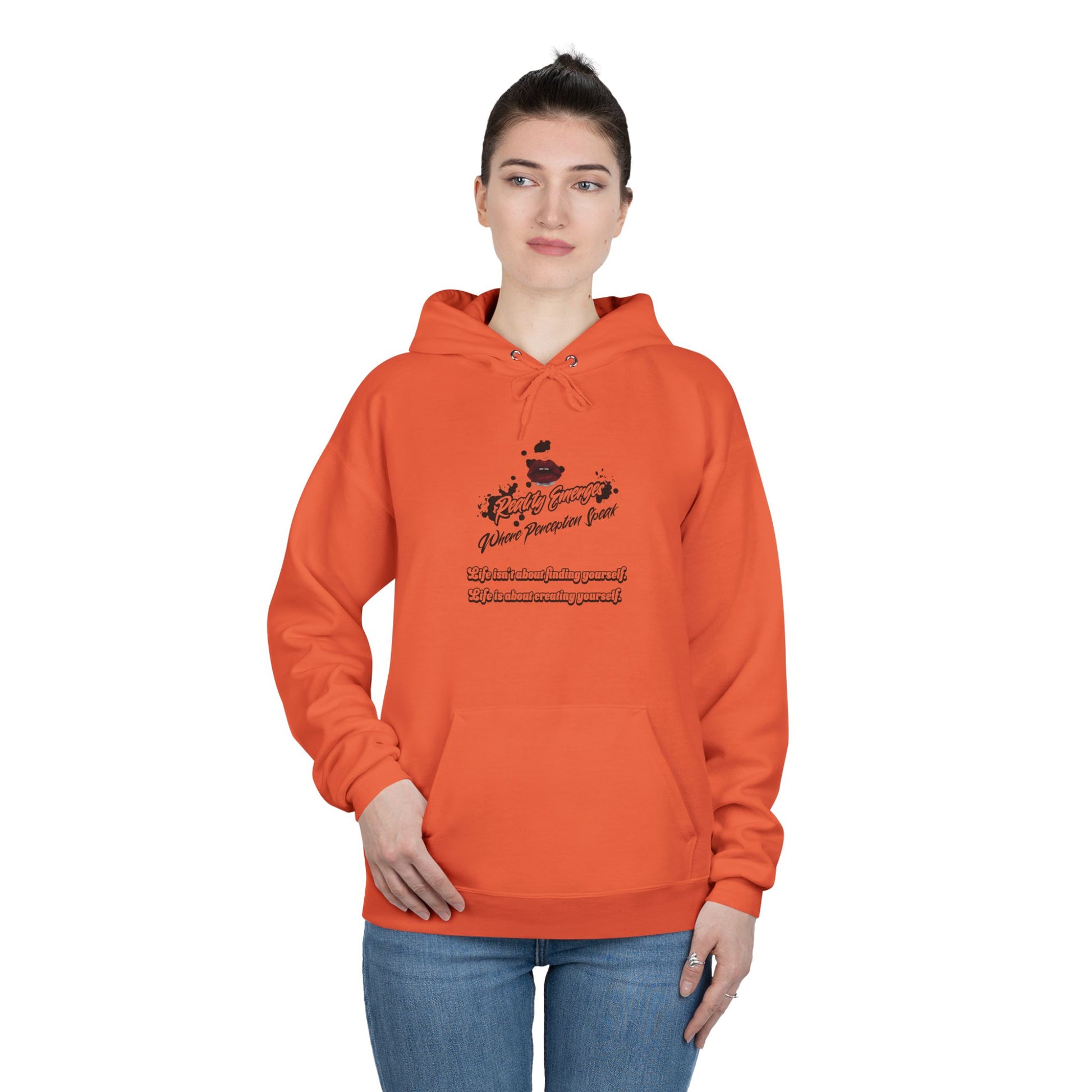 Hoodie Reality Emerges Where Perception Speaks Red Lips and Ink Splatter Design