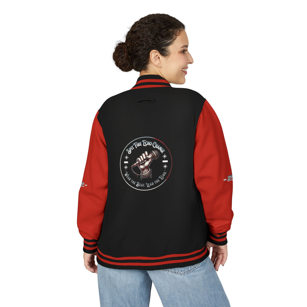 Unisex Varsity Letterman Jacket – Spit Fire Echo Change Embroidered Design