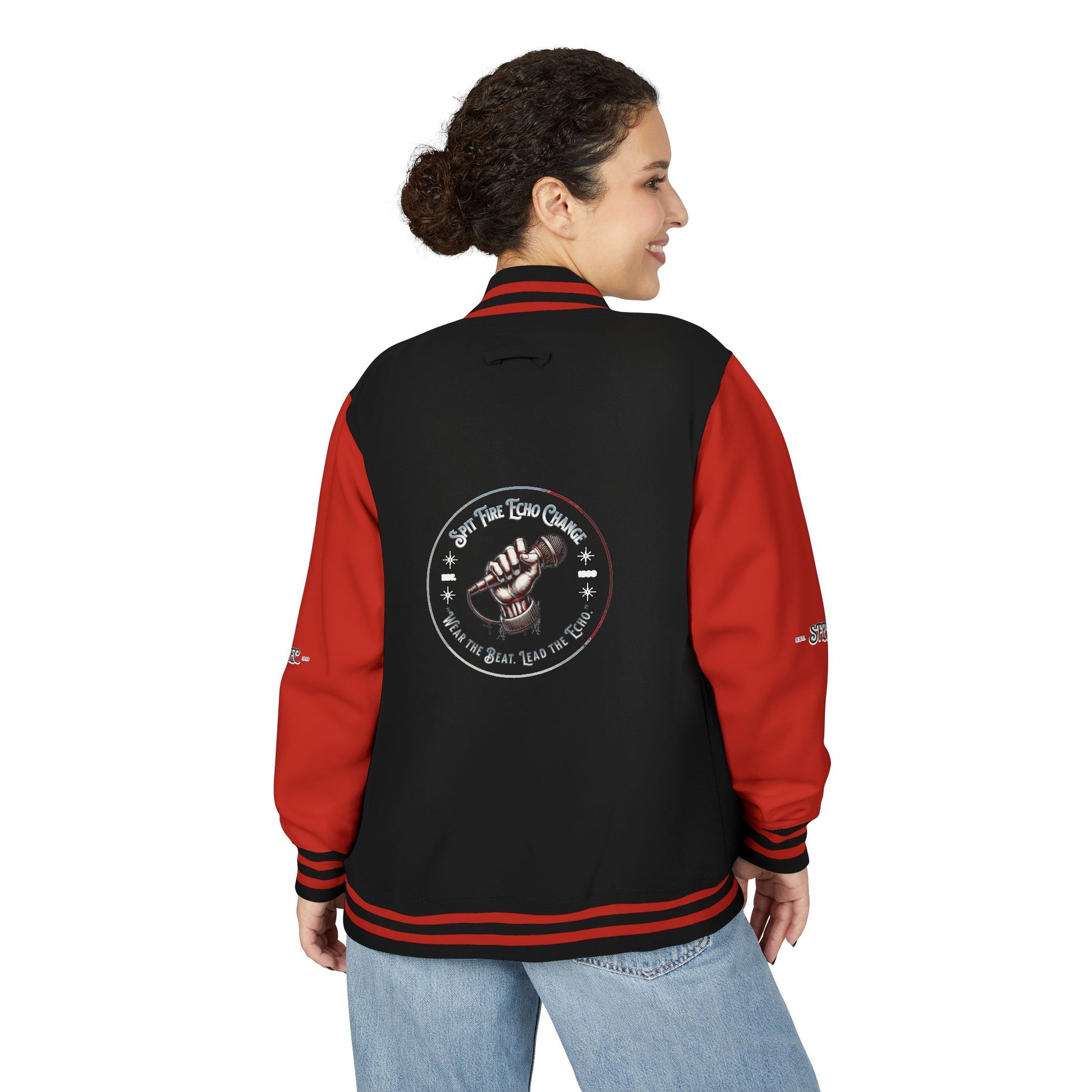 Unisex Varsity Letterman Jacket – Spit Fire Echo Change Embroidered Design
