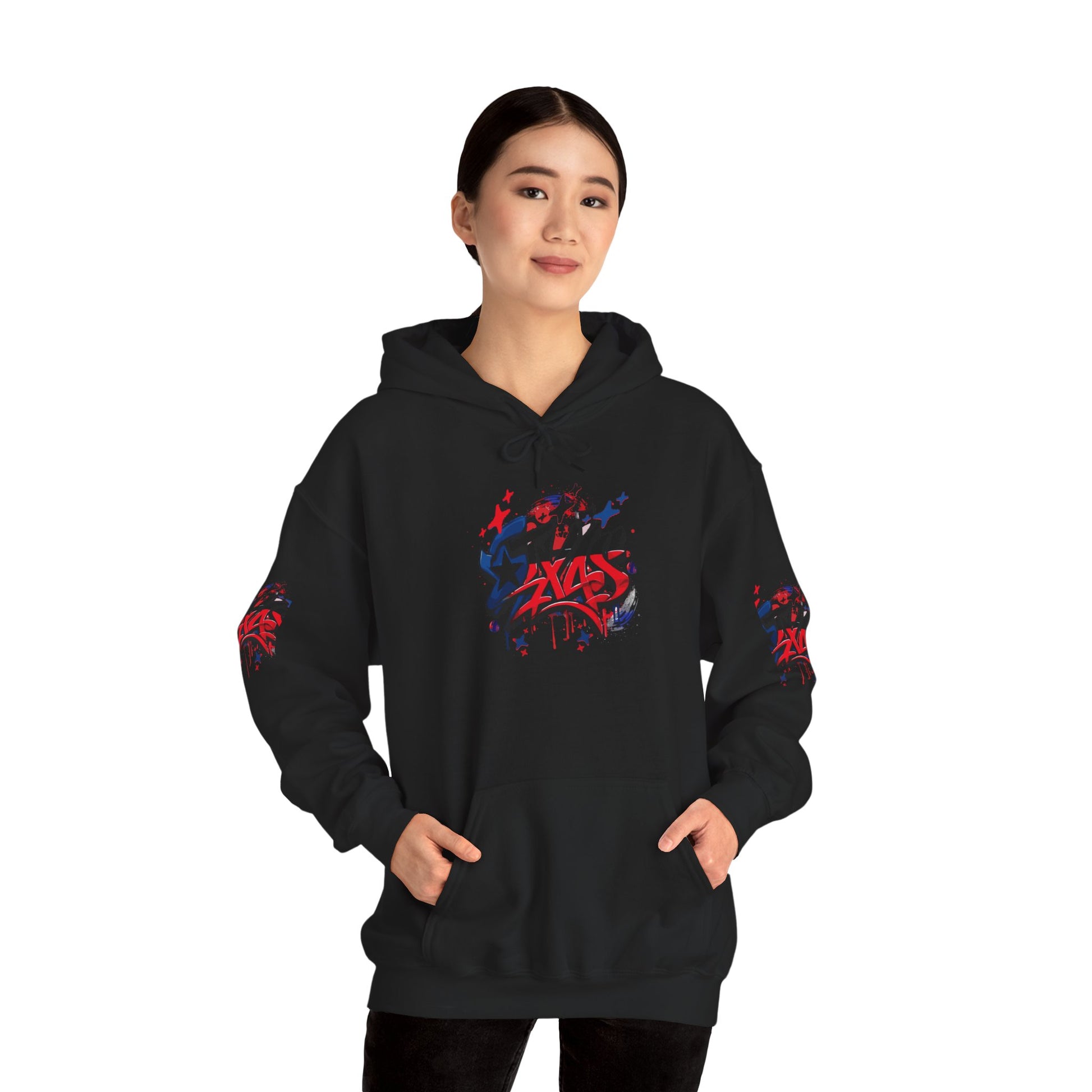 Patriotic Graffiti Hoodie, Cozy Sweatshirt for Casual Wear, Perfect Gift for July 4th, Stylish Streetwear, Unisex Fashion