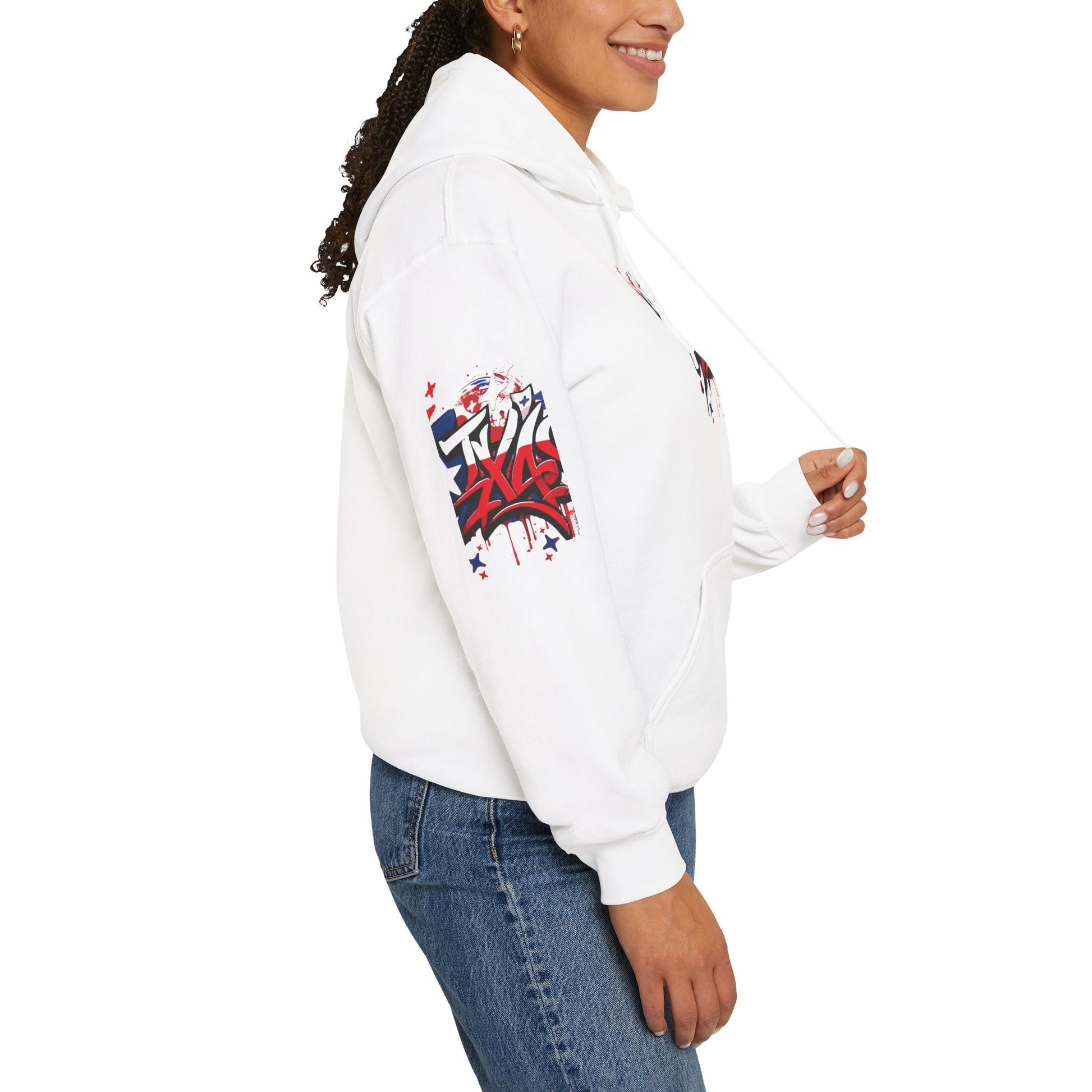Patriotic Graffiti Hoodie, Cozy Sweatshirt for Casual Wear, Perfect Gift for July 4th, Stylish Streetwear, Unisex Fashion