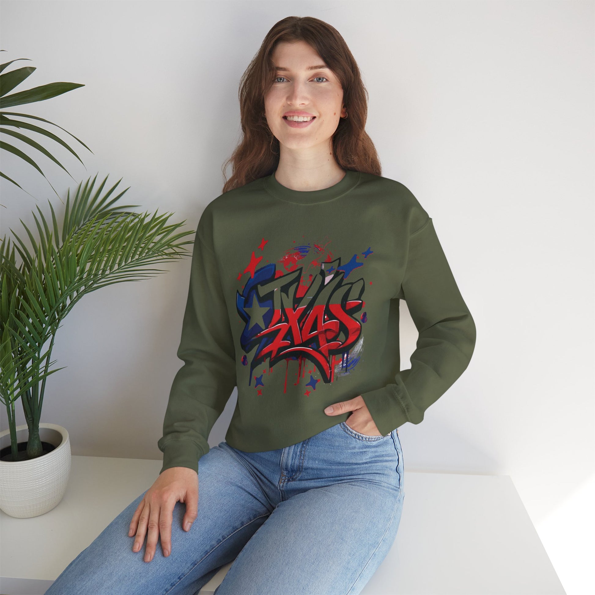 Texas Graffiti Crewneck Sweatshirt, Urban Streetwear, Unisex Fashion, Graphic Sweatshirt, Cozy Layering Piece, Gift for Him/Her