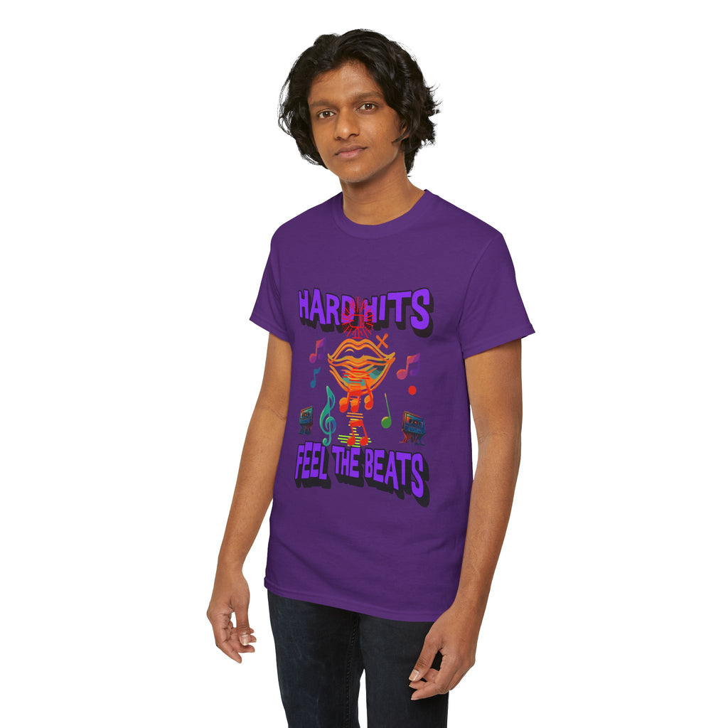 Music Lover Tee - Hard Hits Feel The Beats, Unisex Cotton Shirt, Perfect Gift for Musicians, Concerts, Festivals, Casual Wear