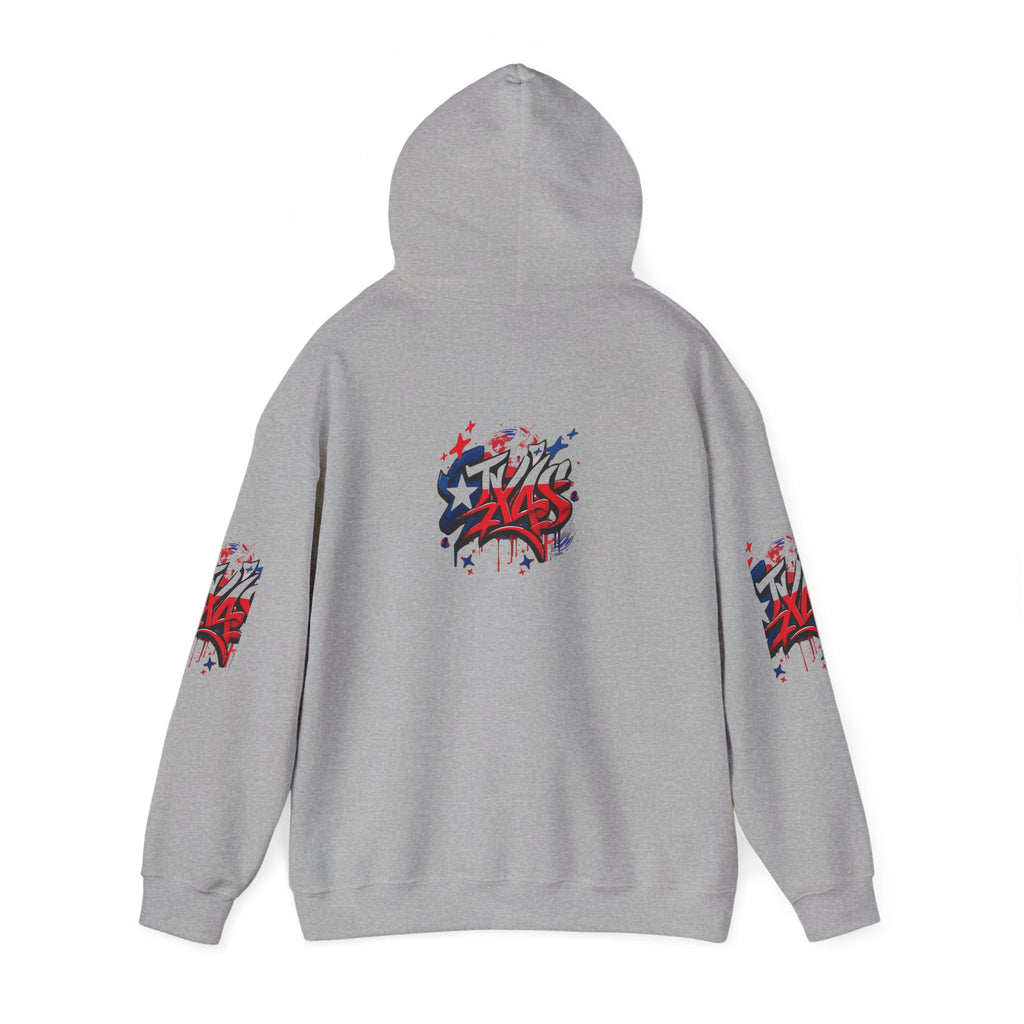 Patriotic Graffiti Hoodie, Cozy Sweatshirt for Casual Wear, Perfect Gift for July 4th, Stylish Streetwear, Unisex Fashion