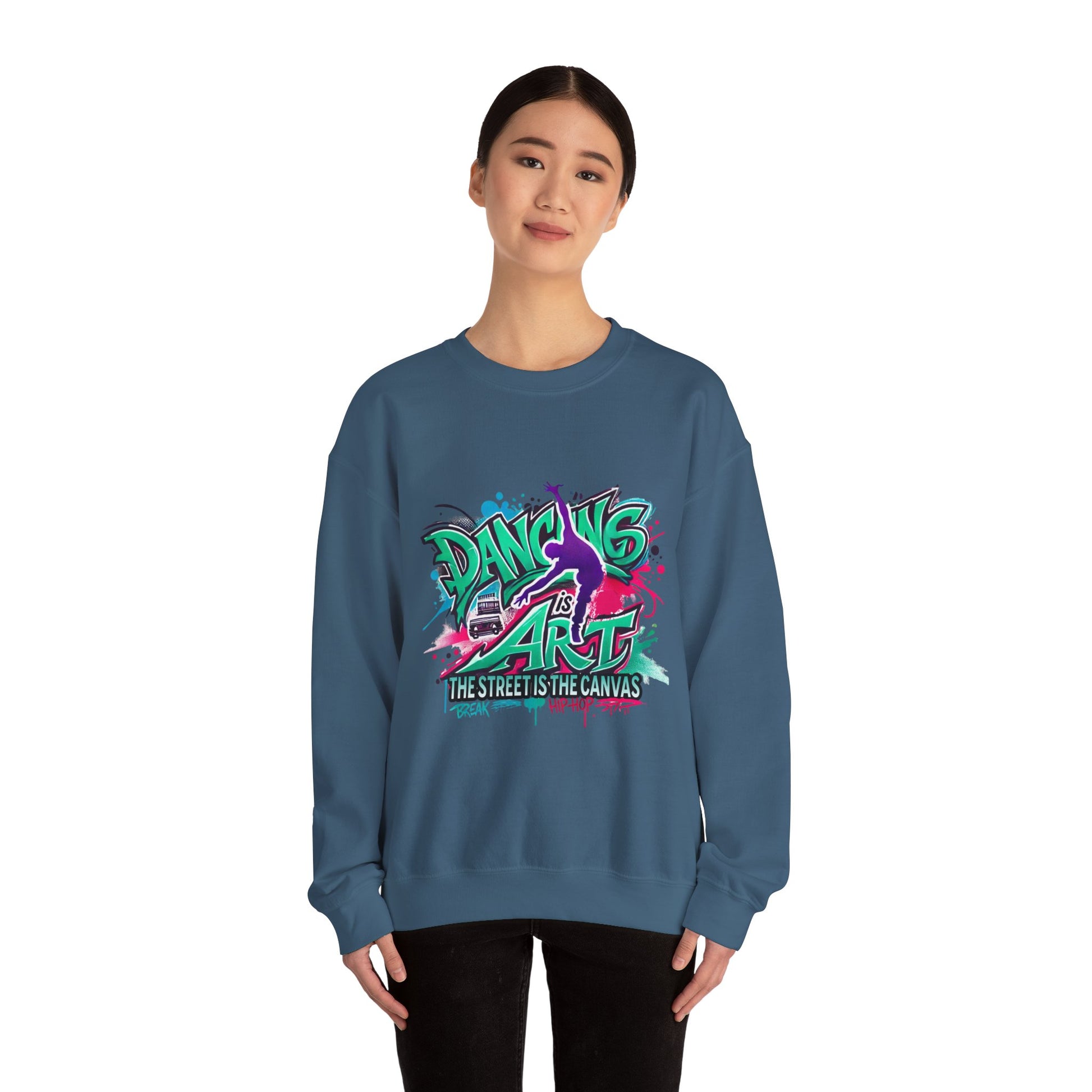 Colorful Street Art Sweatshirt, Unisex Crewneck Pullover, Dance Sweatshirt Gift, Streetwear Apparel, Artsy Fashion