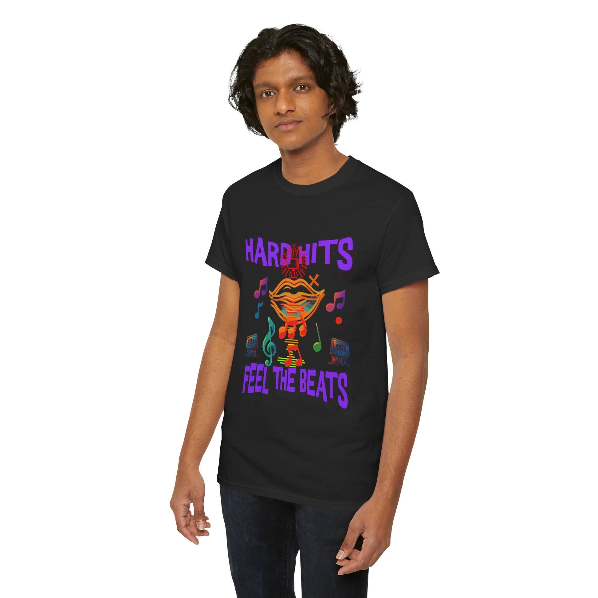 Music Lover Tee - Hard Hits Feel The Beats, Unisex Cotton Shirt, Perfect Gift for Musicians, Concerts, Festivals, Casual Wear
