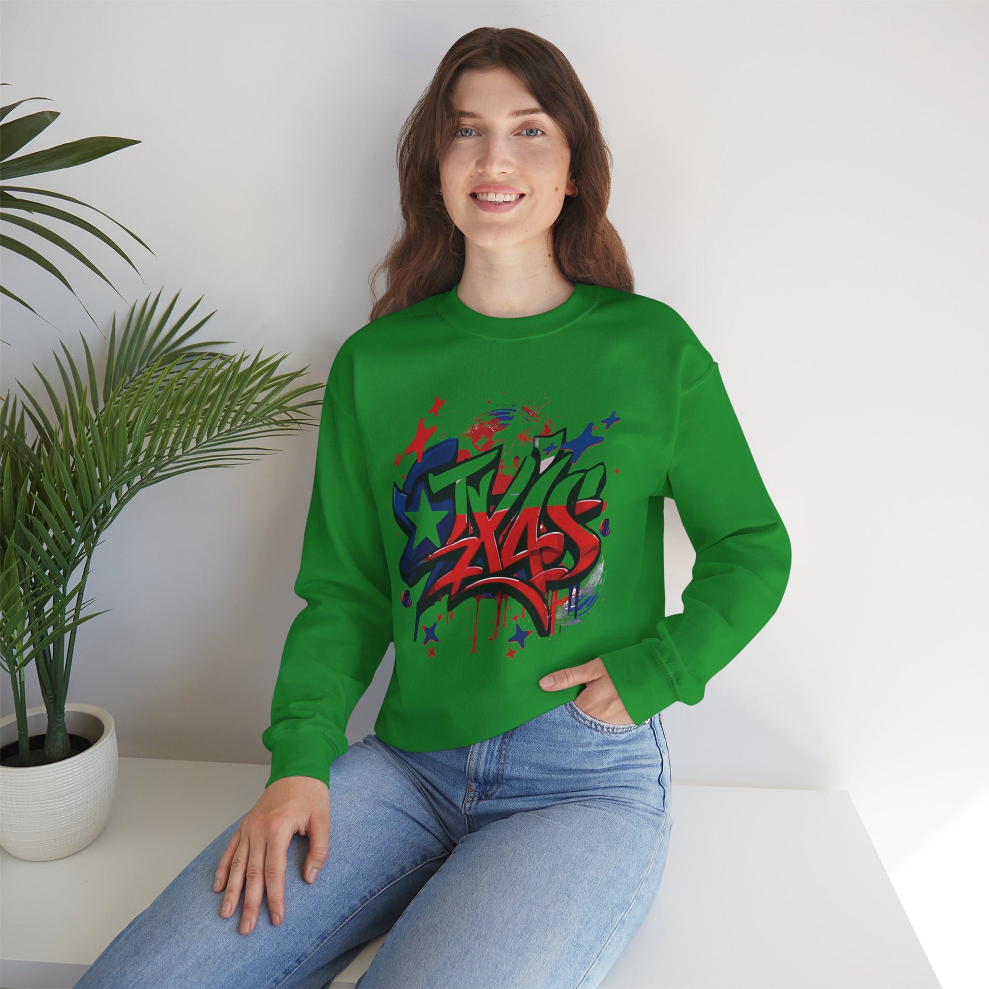 Texas Graffiti Crewneck Sweatshirt, Urban Streetwear, Unisex Fashion, Graphic Sweatshirt, Cozy Layering Piece, Gift for Him/Her