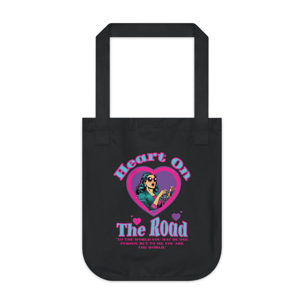 Heart On The Road Organic Canvas Tote Bag - Eco-Friendly, Gift for Travelers, Motivational Quote, Shopping Bags, Vegan Accessories