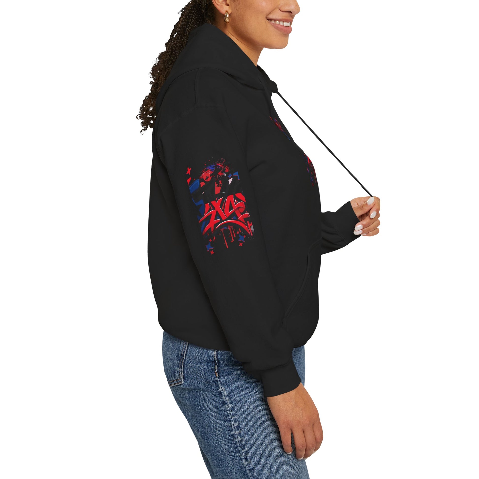 Patriotic Graffiti Hoodie, Cozy Sweatshirt for Casual Wear, Perfect Gift for July 4th, Stylish Streetwear, Unisex Fashion