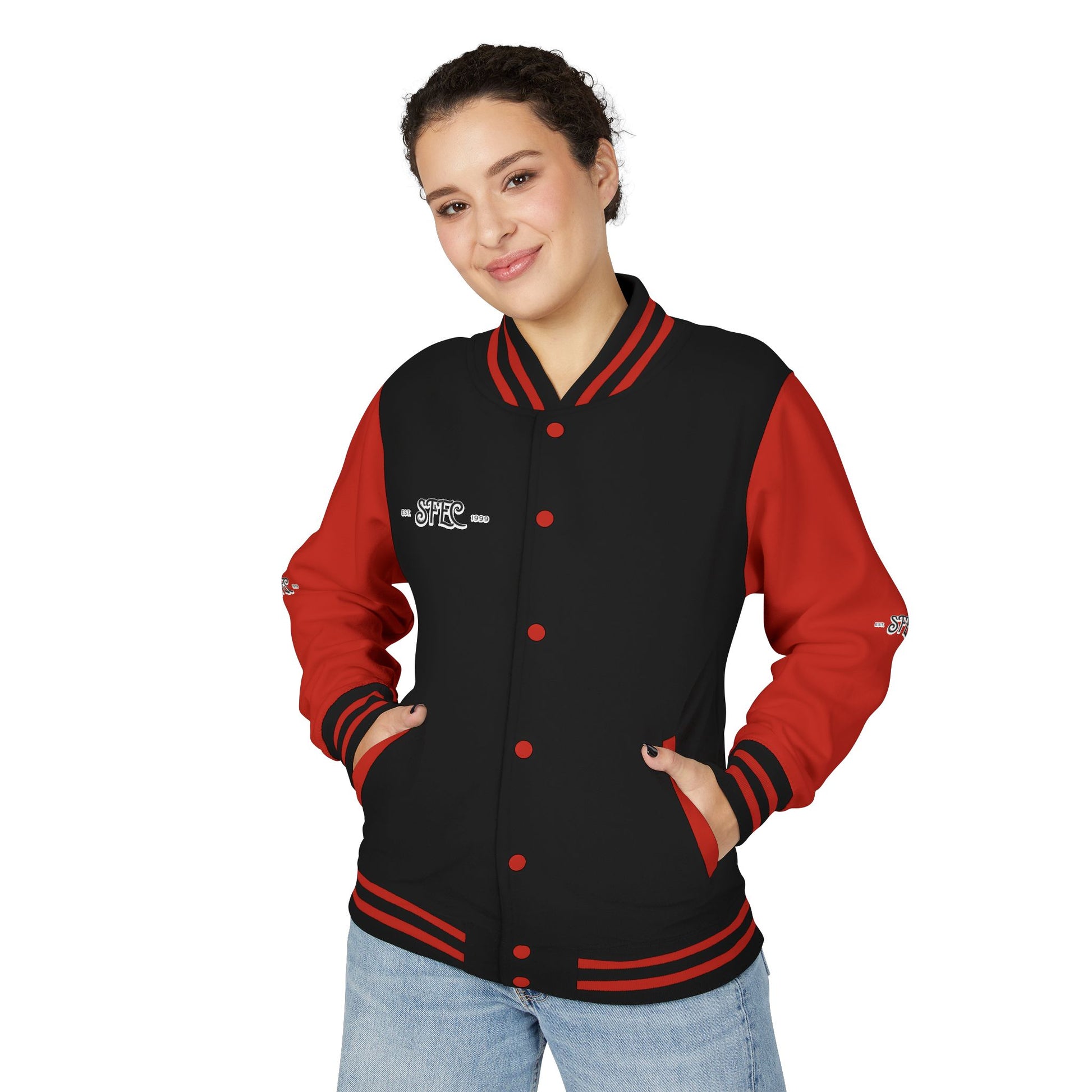 Unisex Varsity Letterman Jacket – Spit Fire Echo Change Embroidered Design