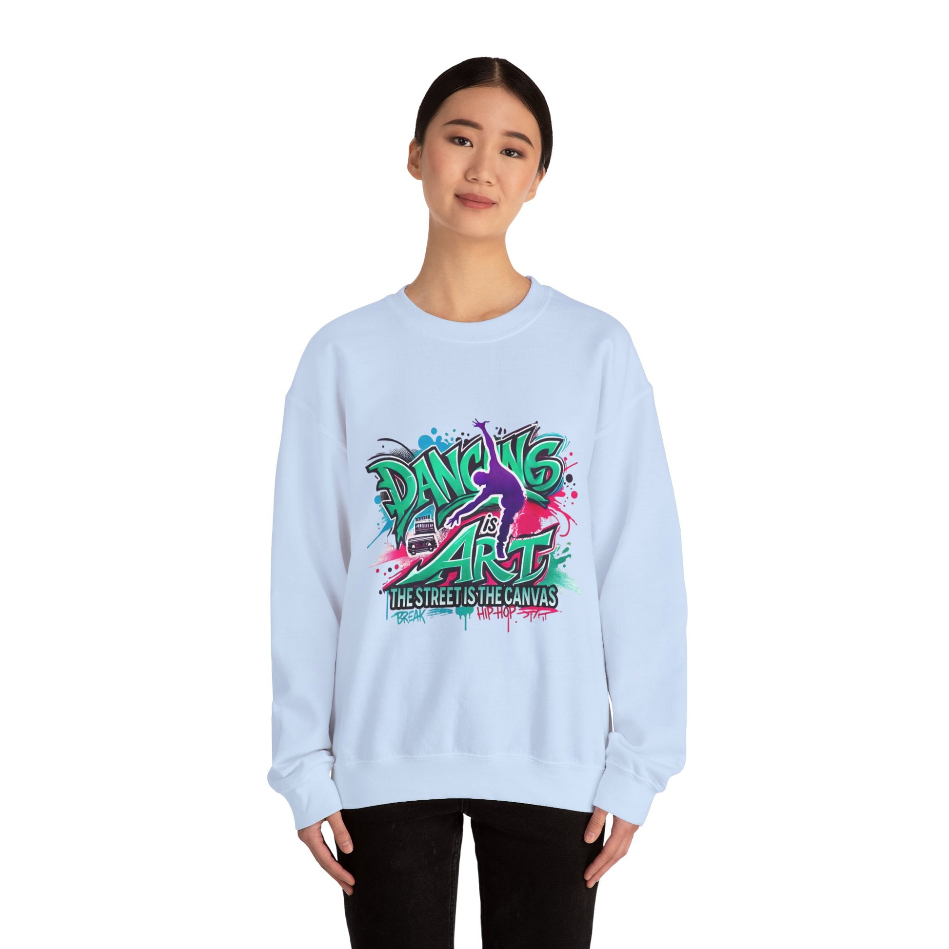 Colorful Street Art Sweatshirt, Unisex Crewneck Pullover, Dance Sweatshirt Gift, Streetwear Apparel, Artsy Fashion