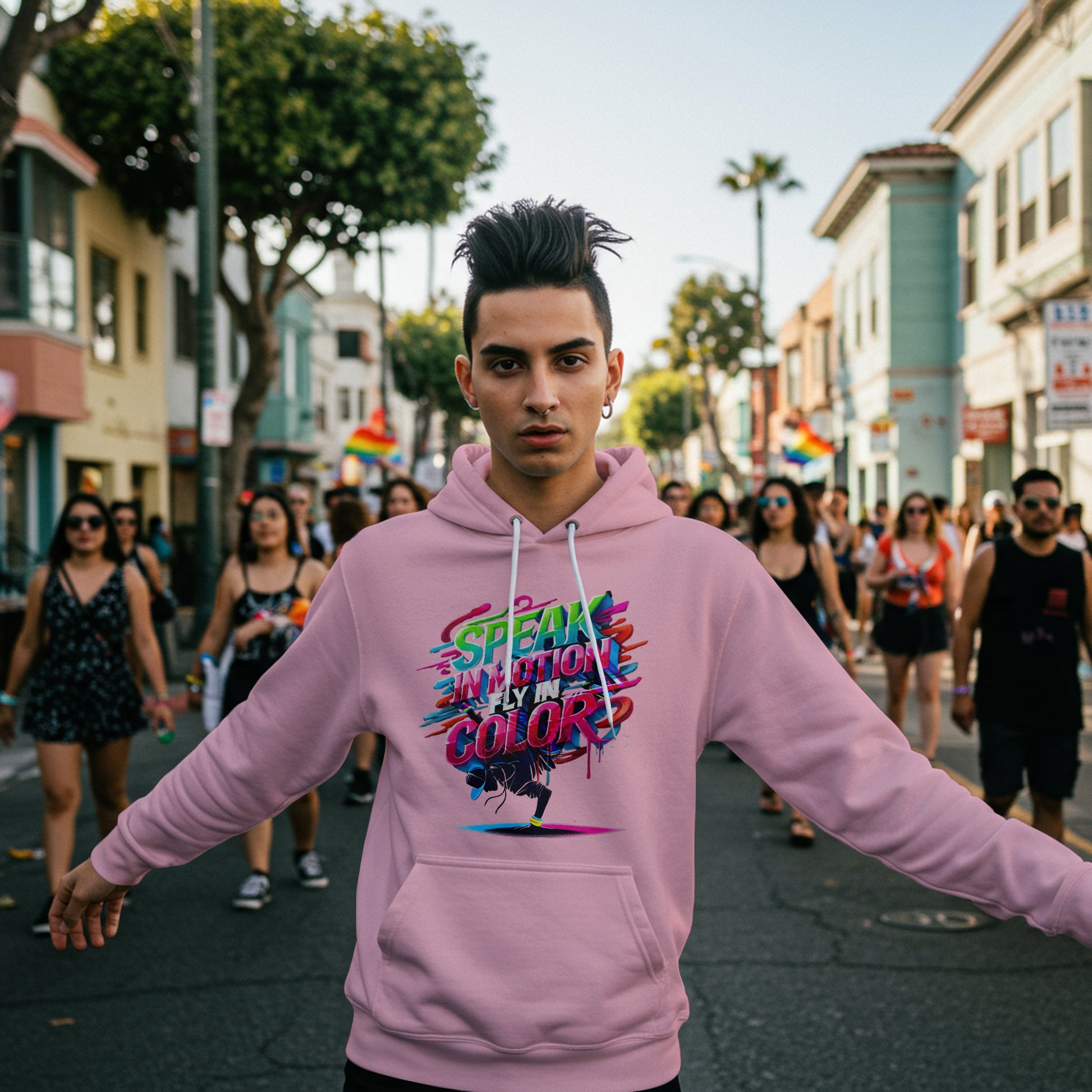 Electric Silence Hoodie - Urban Art Wear, Vibrant Design with Energetic Style