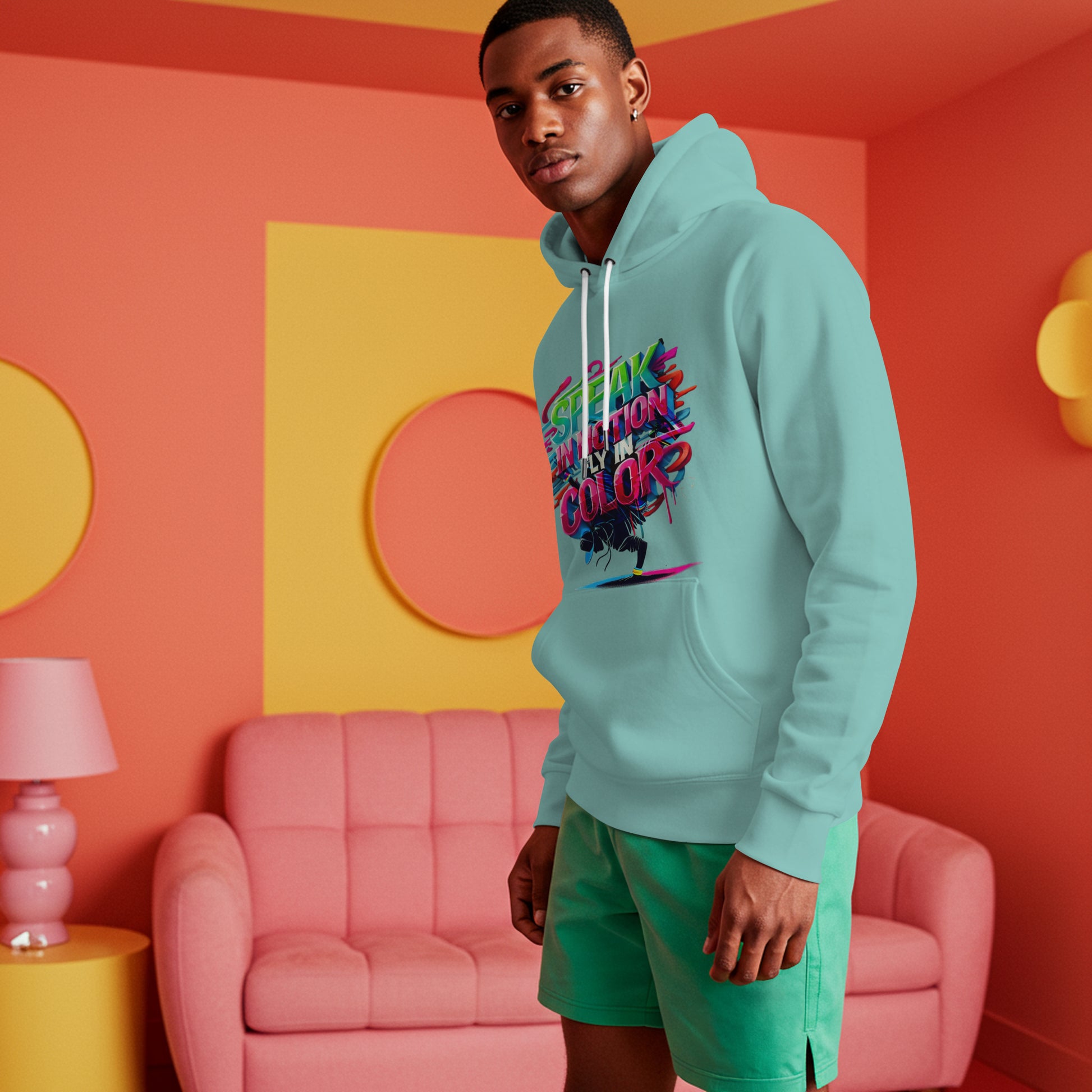 Electric Silence Hoodie - Urban Art Wear, Vibrant Design with Energetic Style