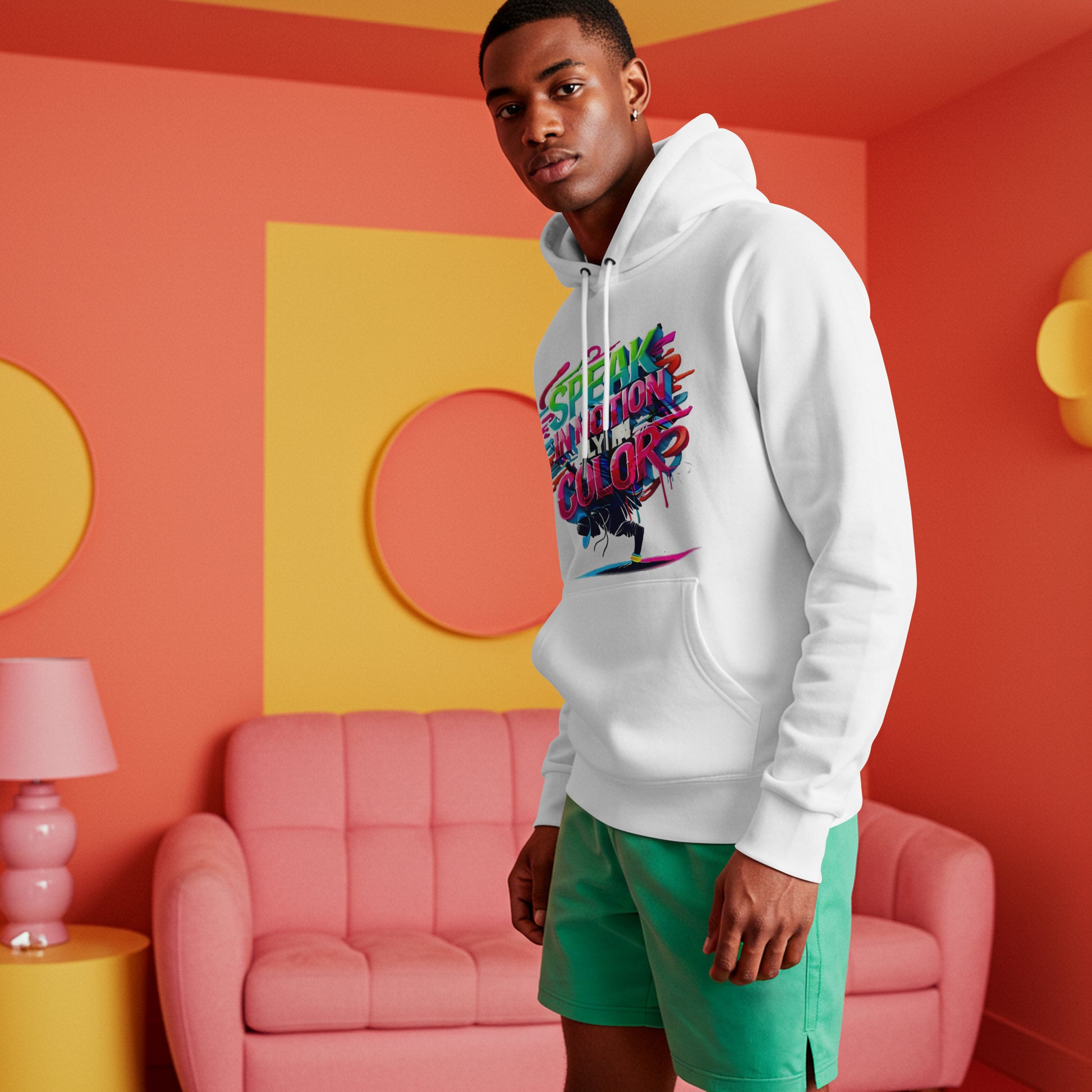 Electric Silence Hoodie - Urban Art Wear, Vibrant Design with Energetic Style
