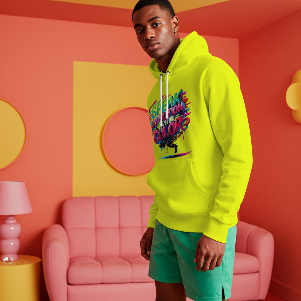 Electric Silence Hoodie - Urban Art Wear, Vibrant Design with Energetic Style