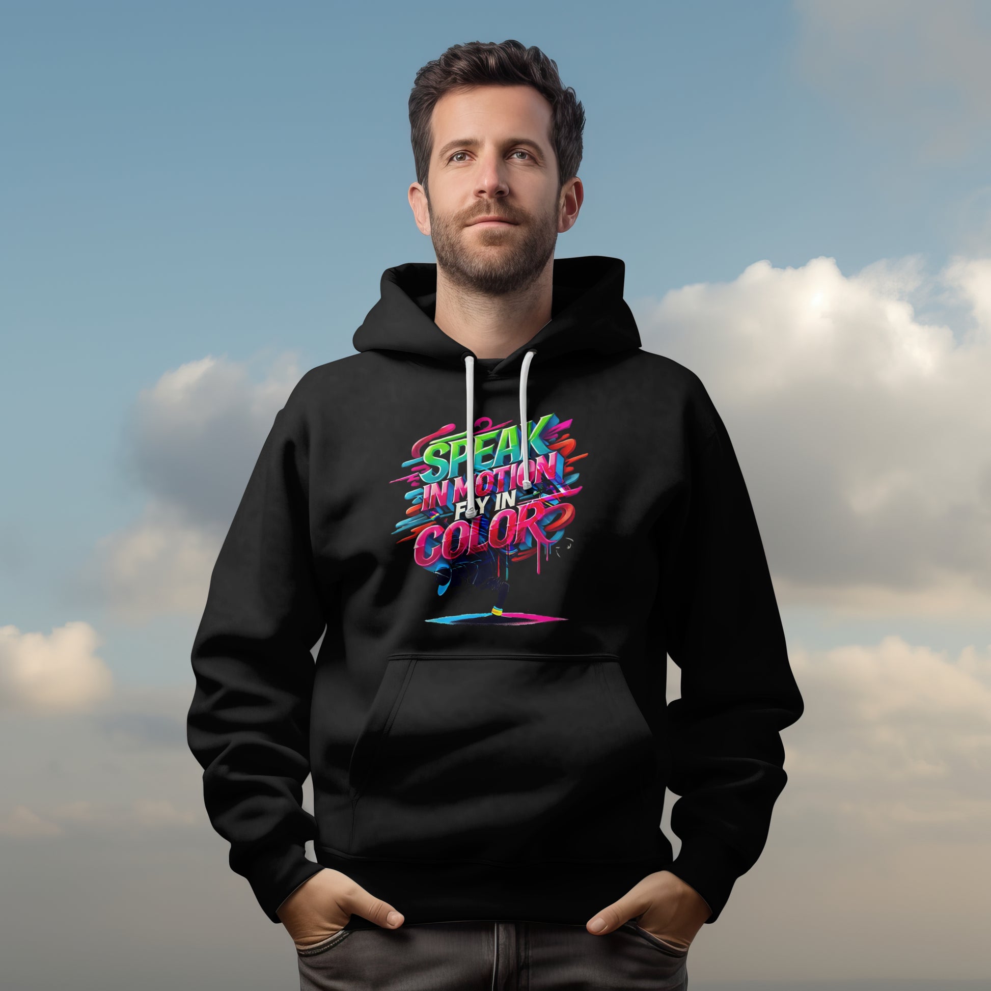 Electric Silence Hoodie - Urban Art Wear, Vibrant Design with Energetic Style