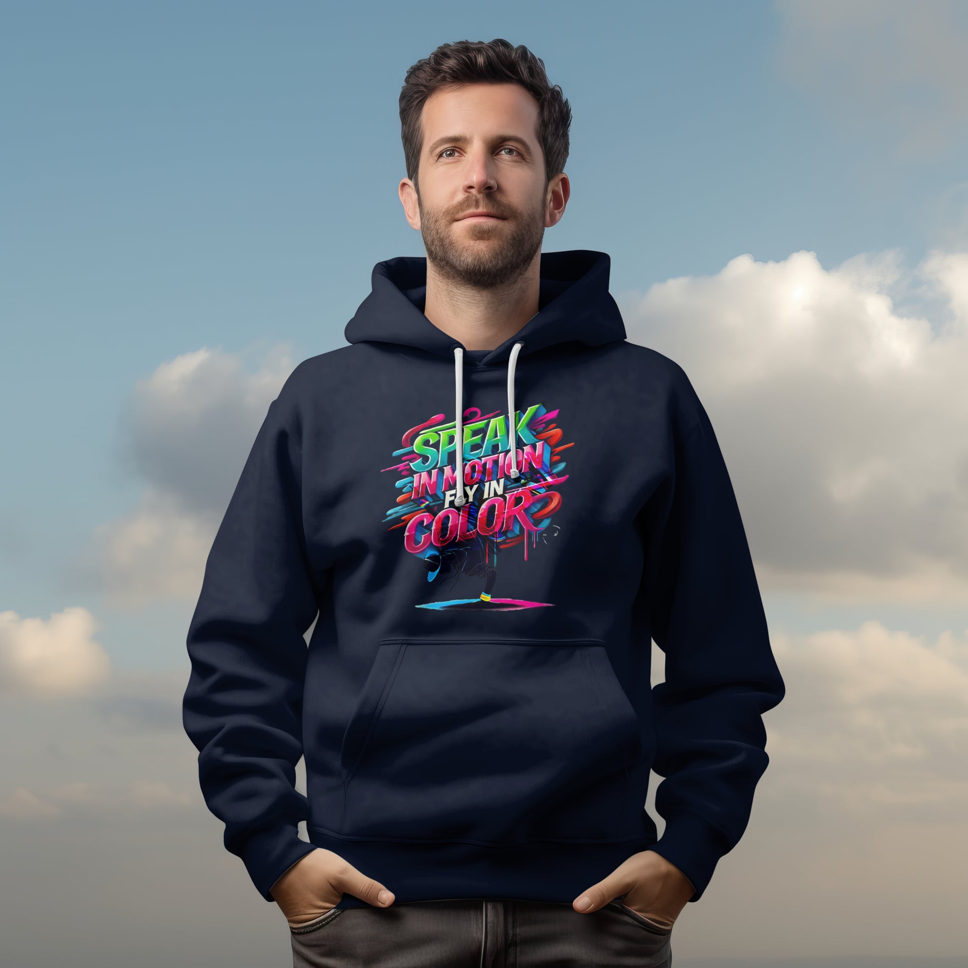 Electric Silence Hoodie - Urban Art Wear, Vibrant Design with Energetic Style