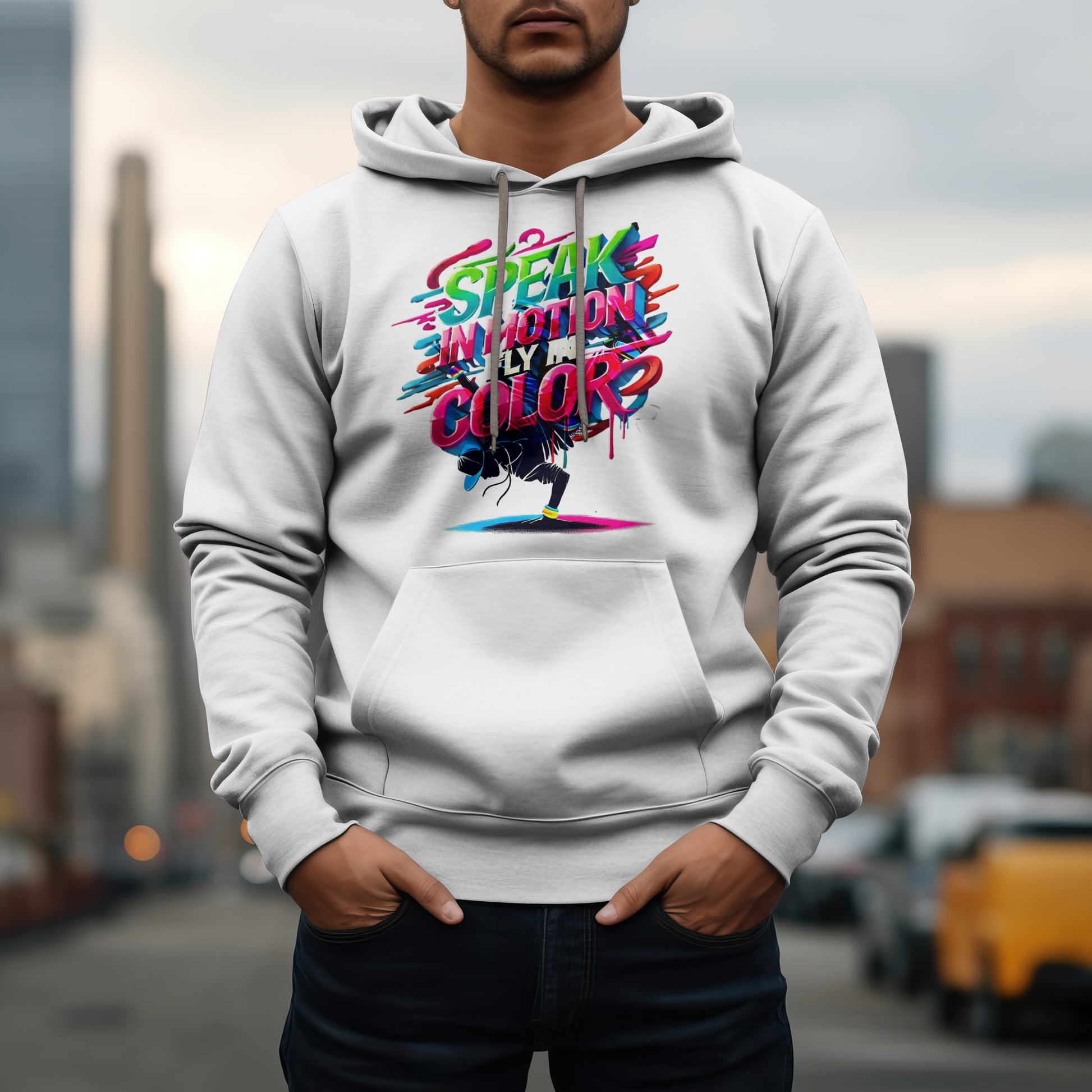 Electric Silence Hoodie - Urban Art Wear, Vibrant Design with Energetic Style