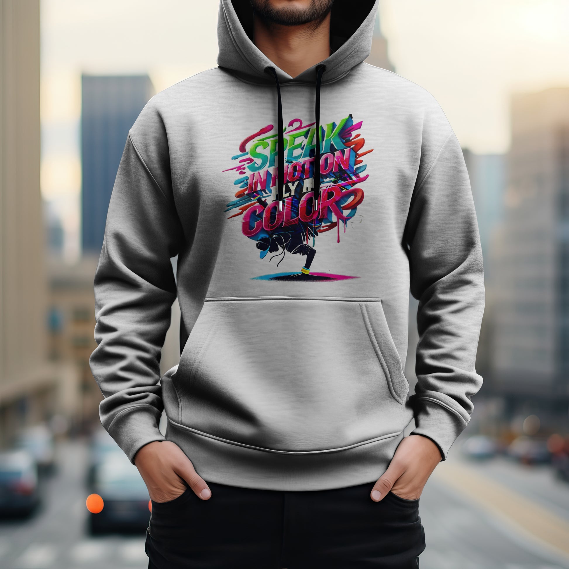 Electric Silence Hoodie - Urban Art Wear, Vibrant Design with Energetic Style