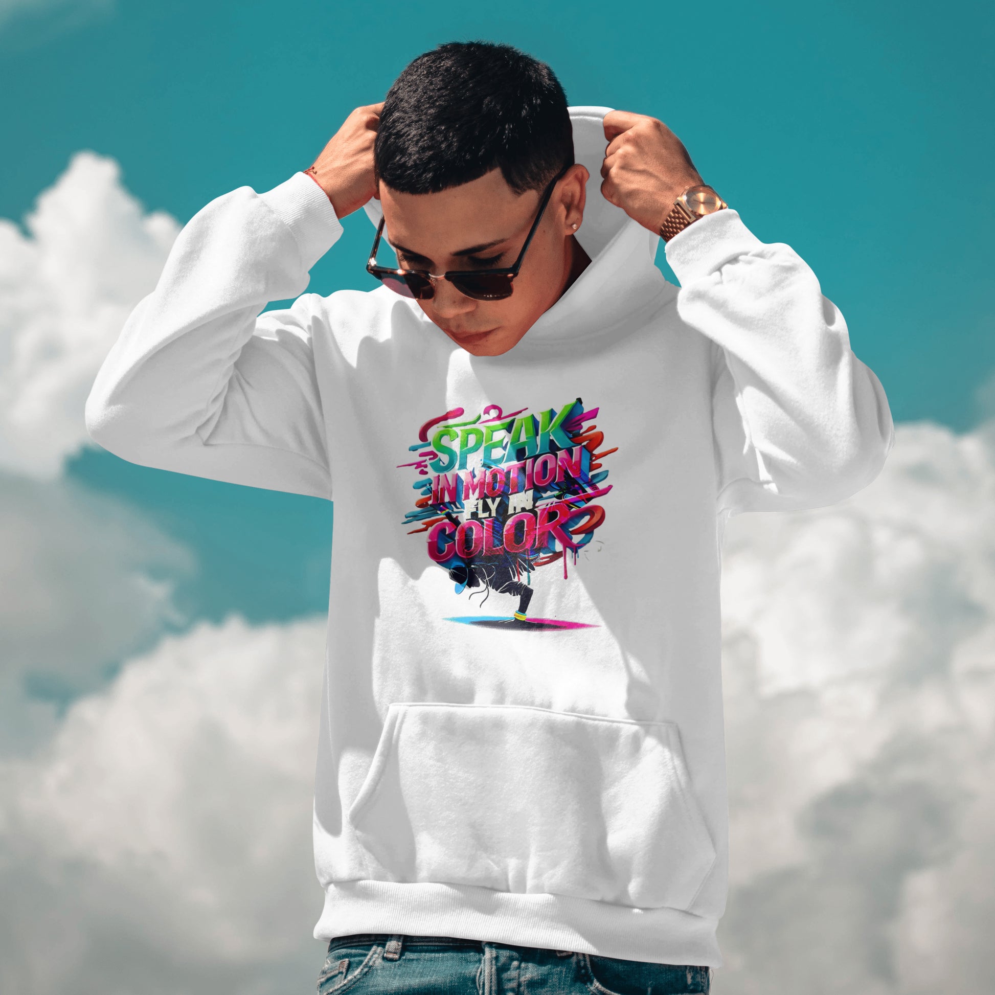 Electric Silence Hoodie - Urban Art Wear, Vibrant Design with Energetic Style