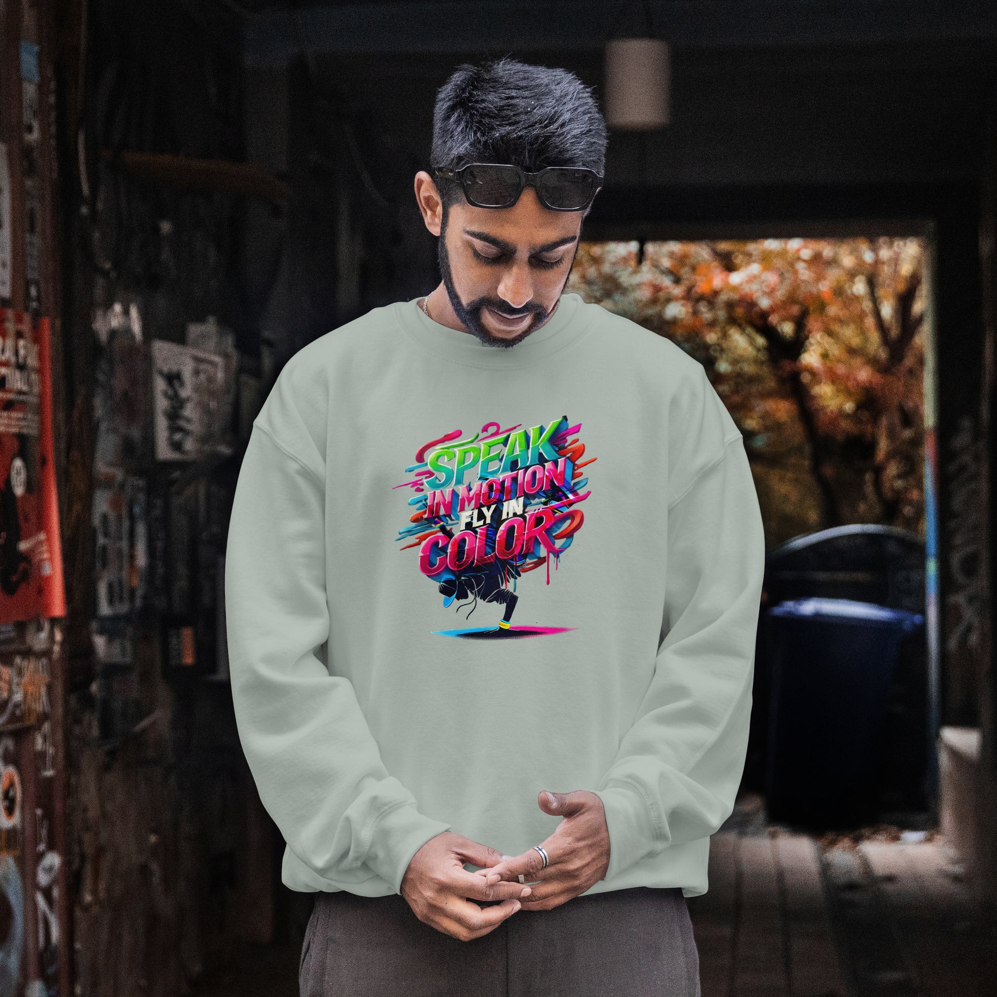 Electric Silence Sweatshirt - Urban Art Wear, Vibrant Design with Energetic Style