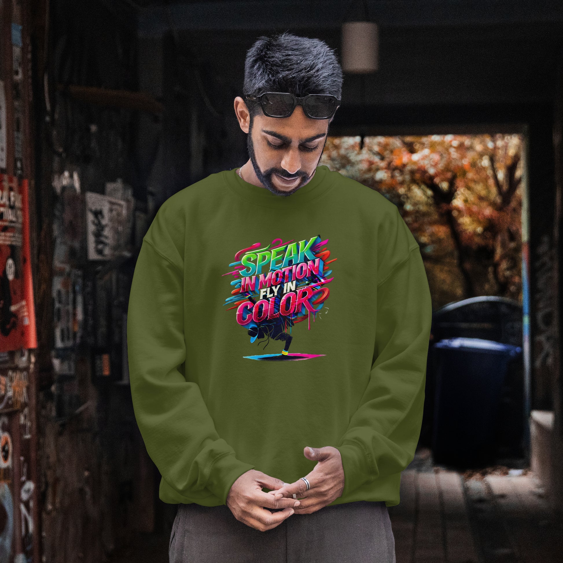 Electric Silence Sweatshirt - Urban Art Wear, Vibrant Design with Energetic Style