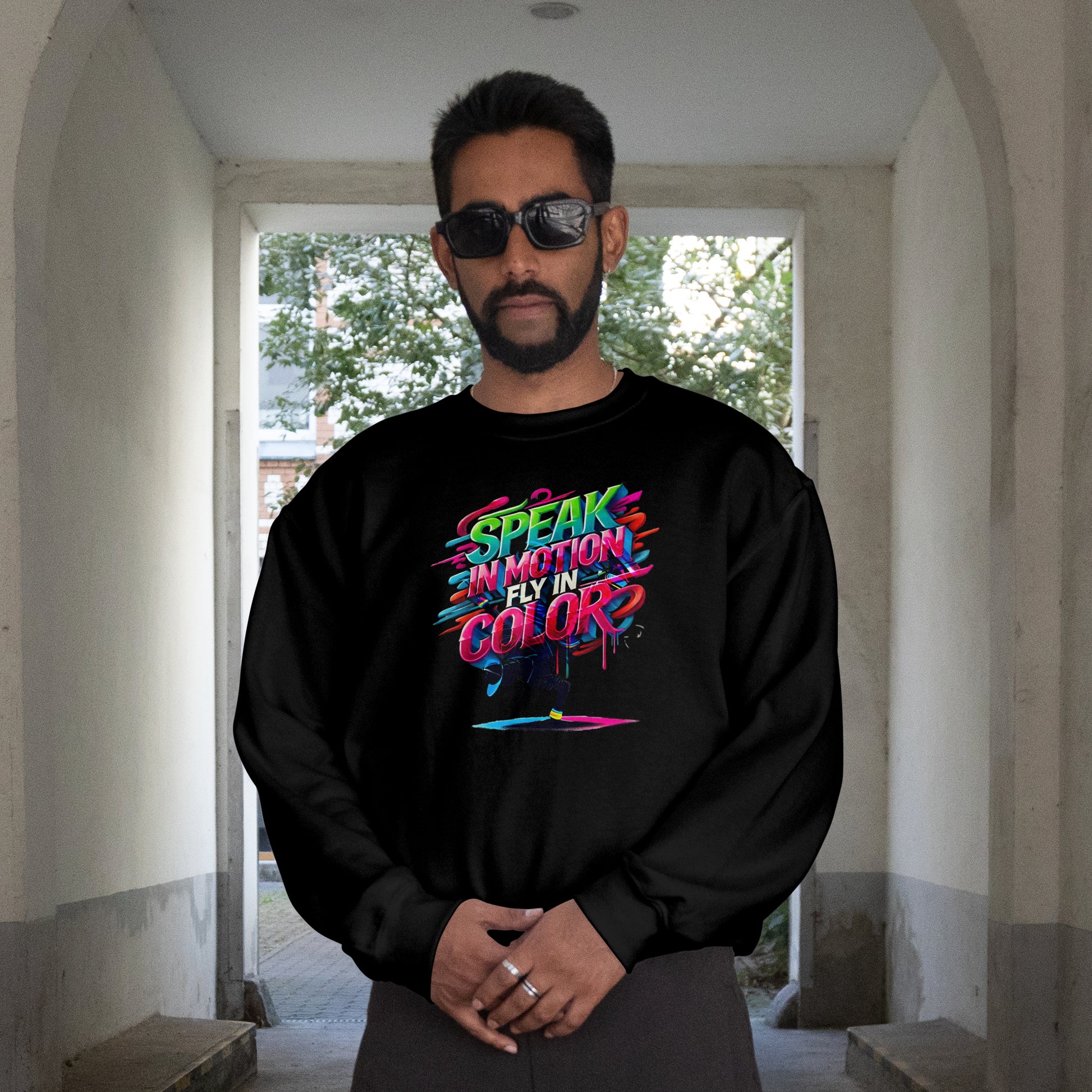 Electric Silence Sweatshirt - Urban Art Wear, Vibrant Design with Energetic Style